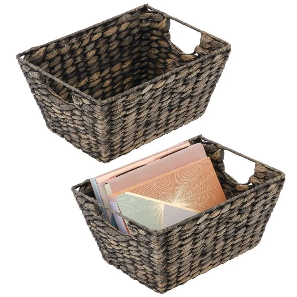 mDesign Korb geflochten Wasserhyazinthe schwarz 2er-Set