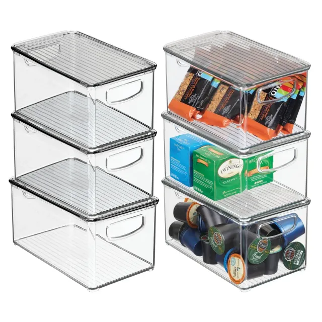 mDesign Aufbewahrungsbox mit Deckel 6er transparent grau stapelbar