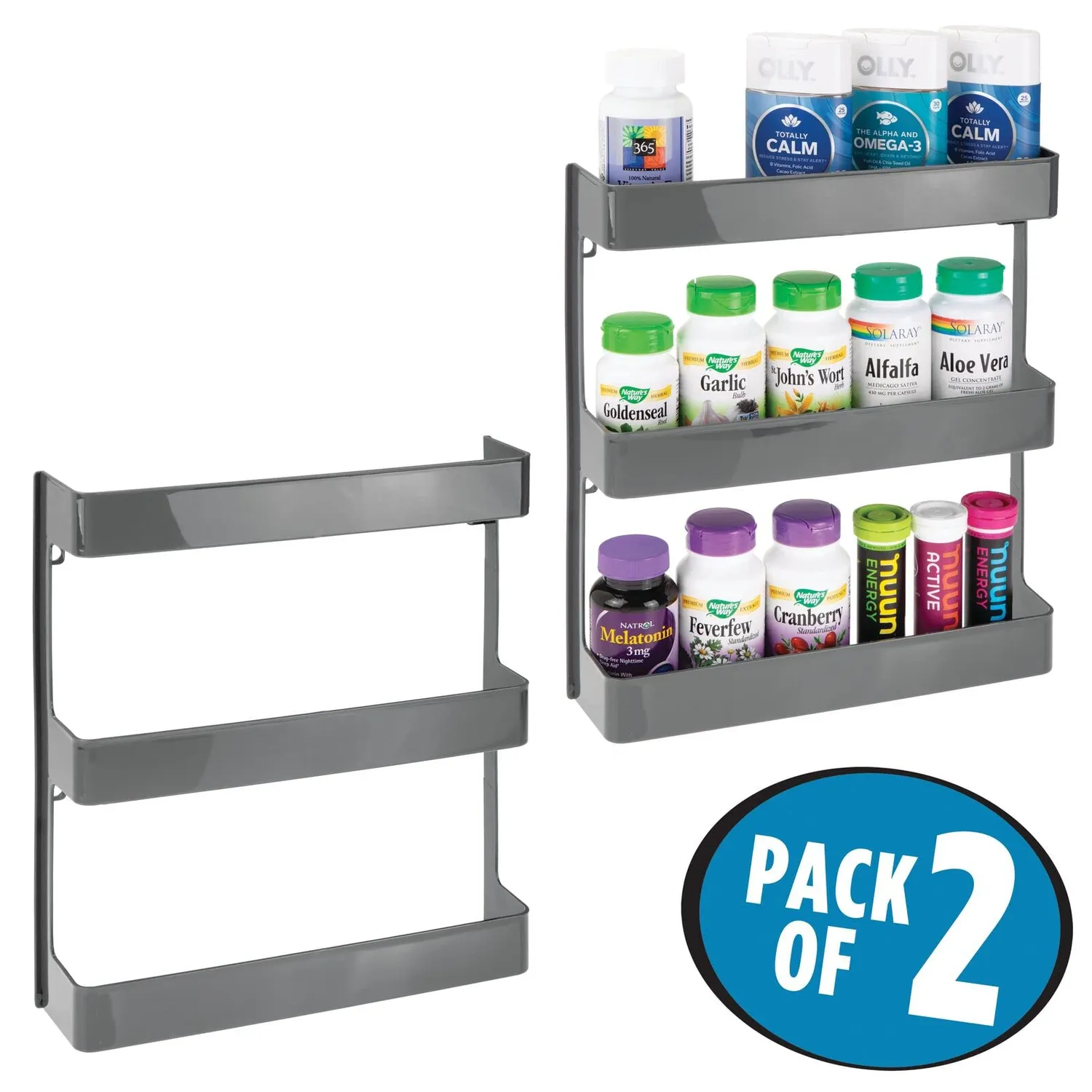 mDesign Medikamenten-Organizer Wandregal 2er-Set dunkelgrau