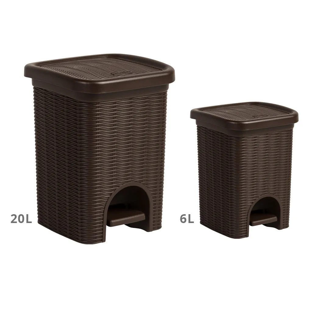 Kreher Badmülleimer Rattan Treteimer 6 Liter Weiß mit Deckel