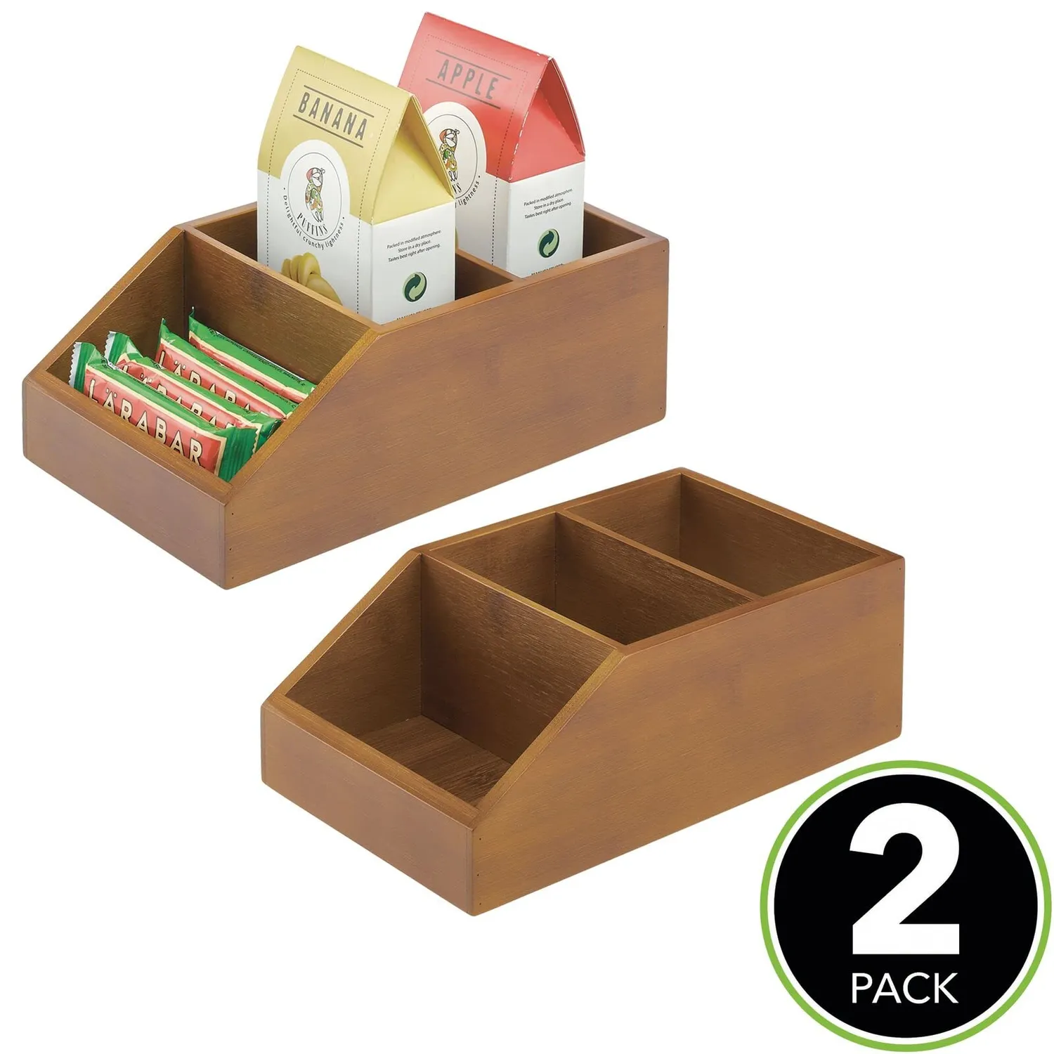 mDesign Ordnungsbox Bambus 3 Fächer 2er-Set braun