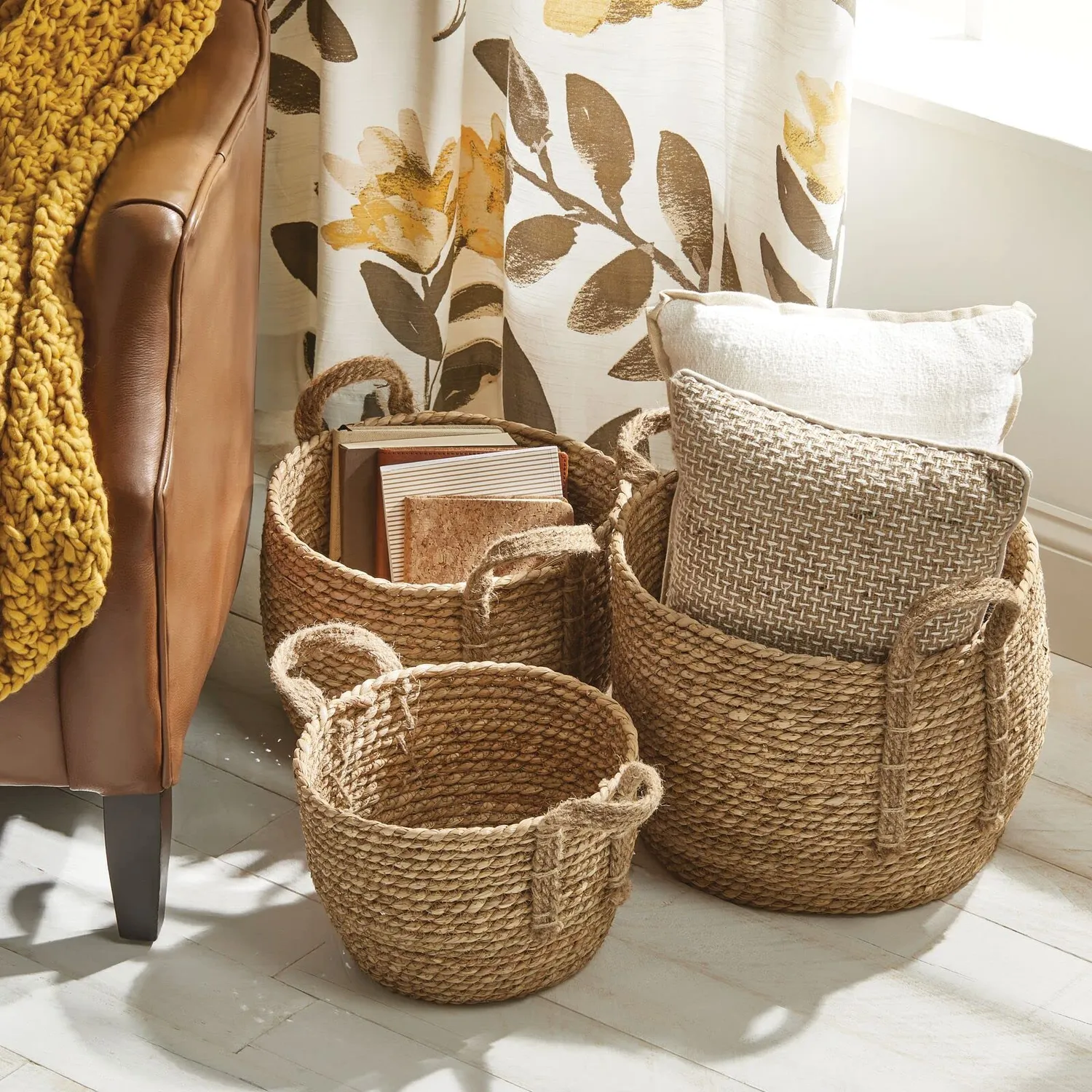 mDesign Seegras Aufbewahrungskorb 3er Set Flechtkorb natur