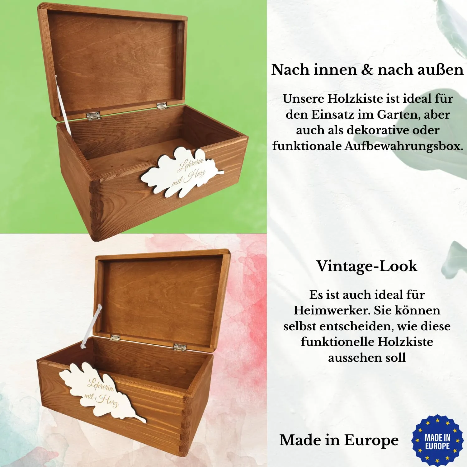 GoodFreshDecor Holzbox mit Deckel 30x20x14 cm Wunschtext braun