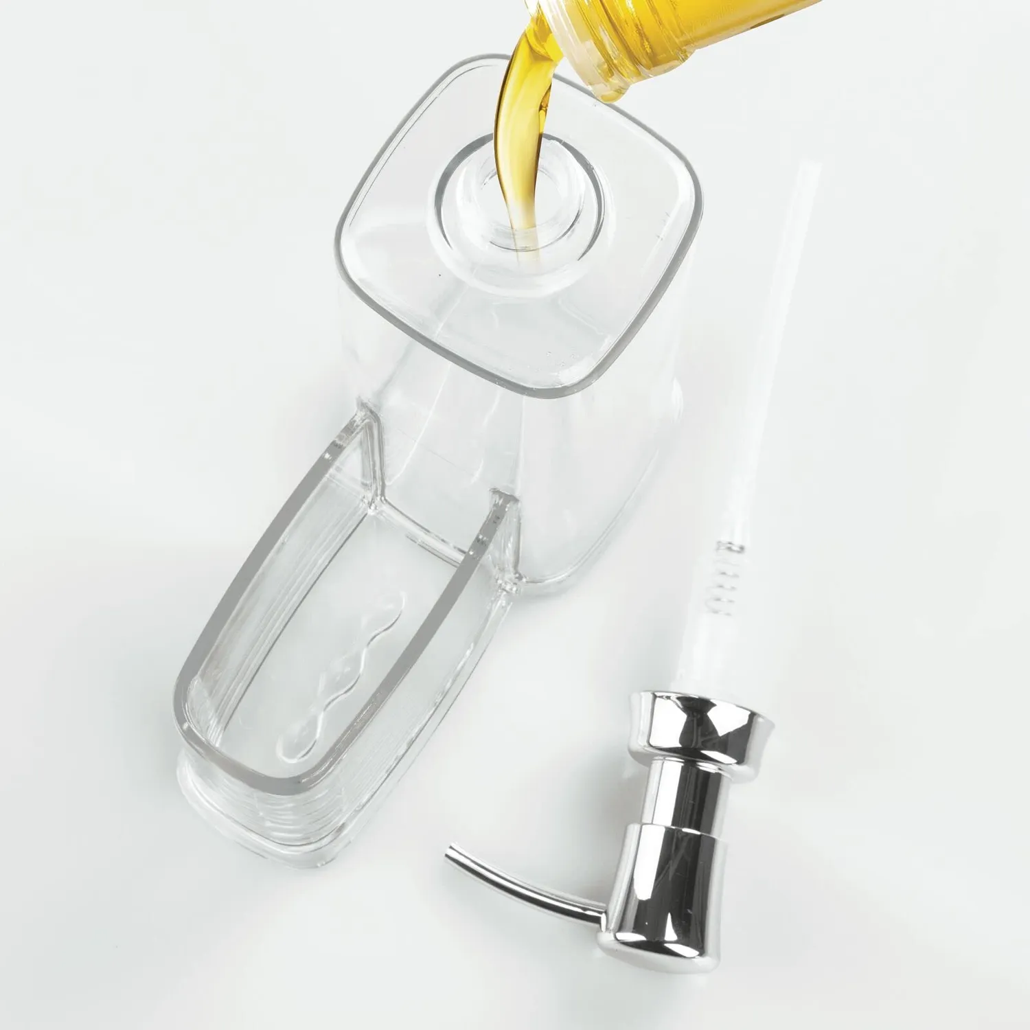 mDesign Seifenspender 473 ml mit Schwammhalter transparent
