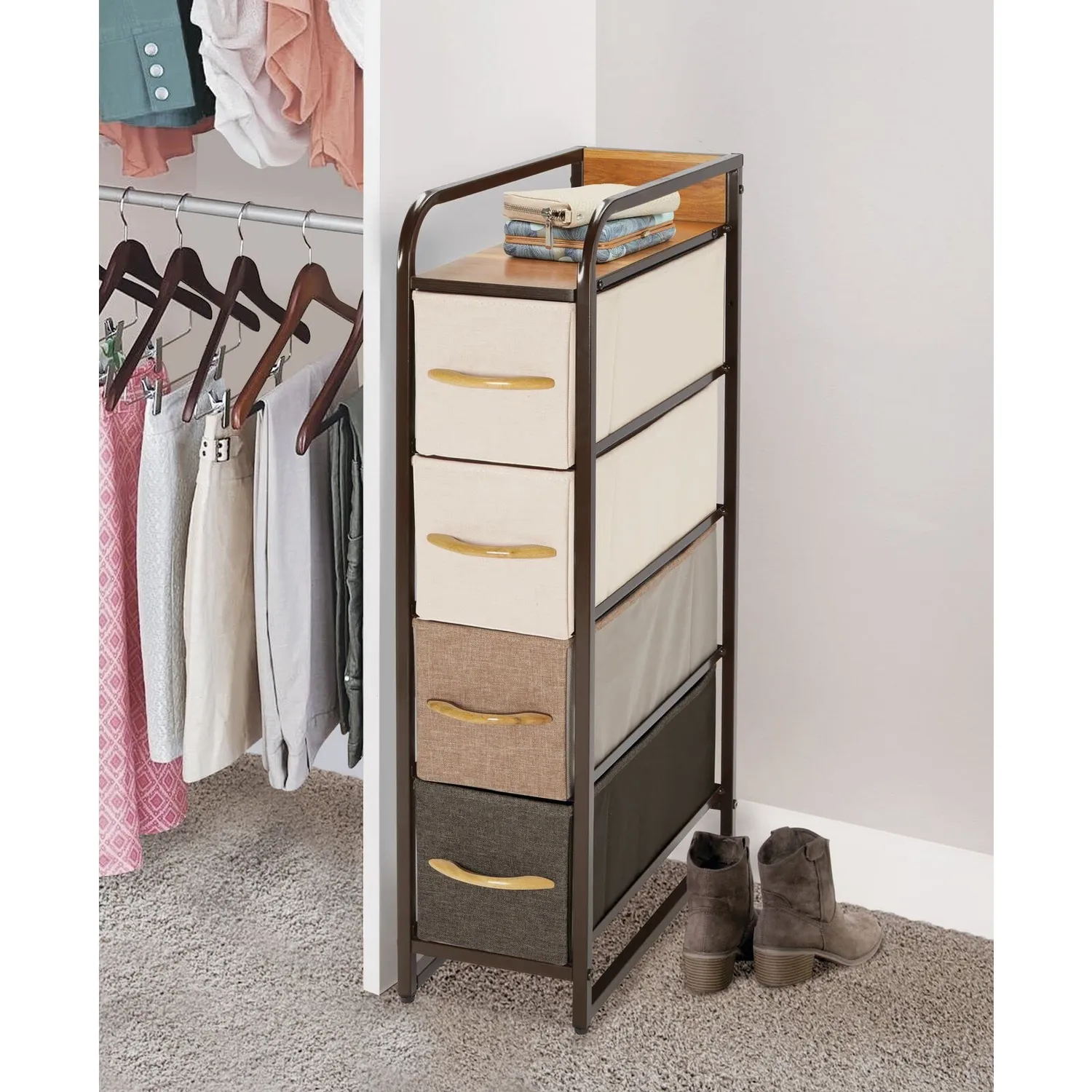 M Design Kommode 4 Schubladen Nachttisch Braun Stoff