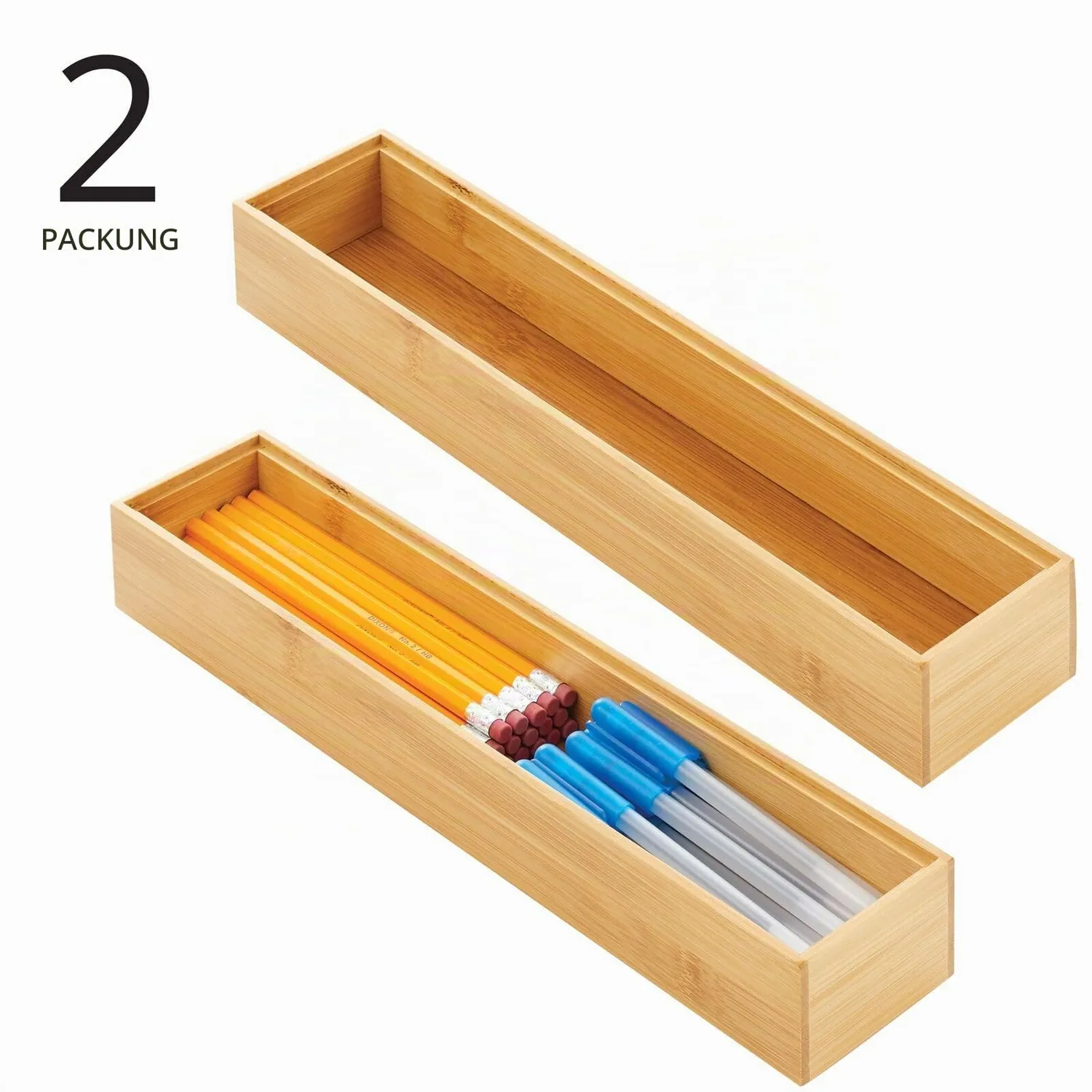 mDesign Schubladeneinsatz Holz Schubladenbox 38,1 cm 2er-Set natur