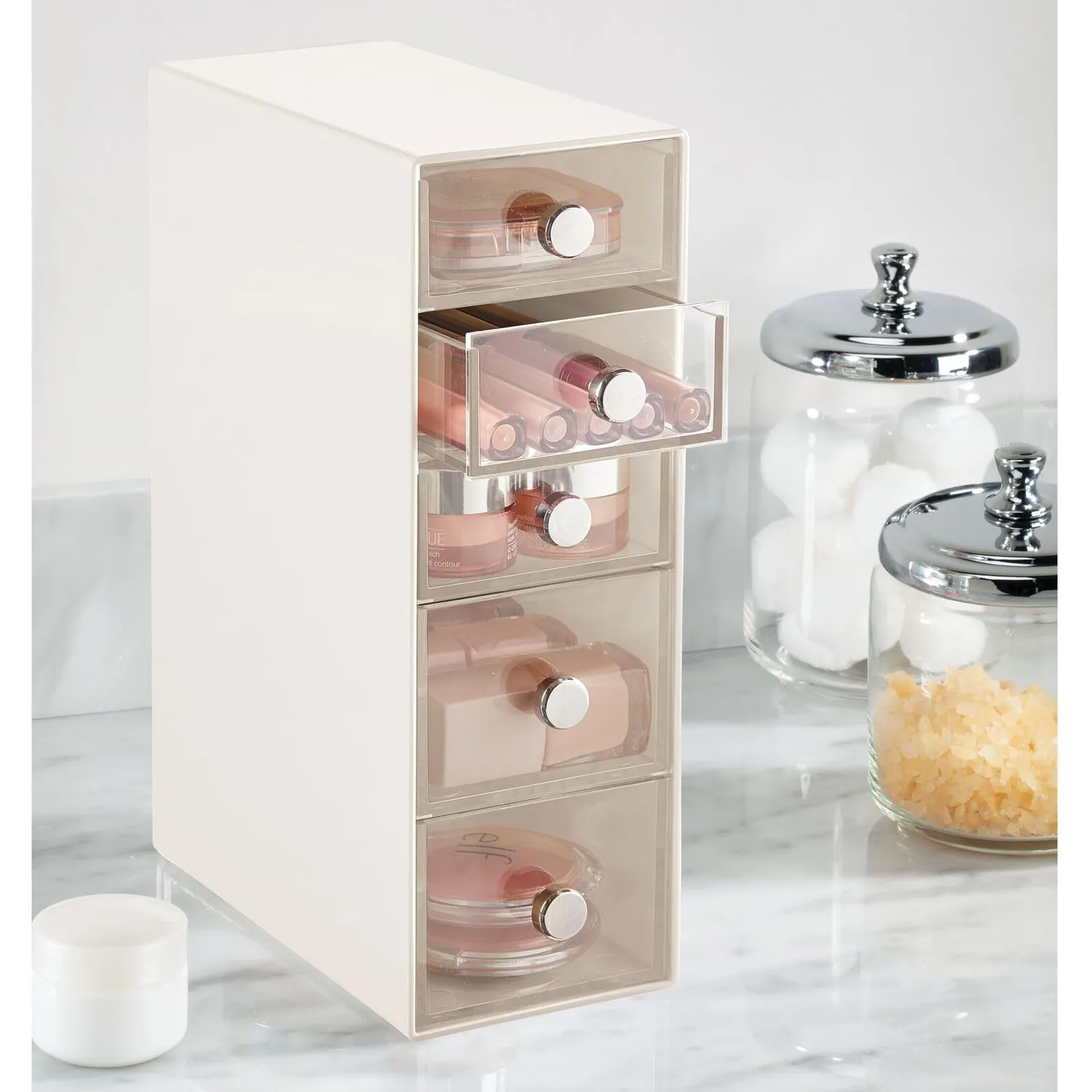 mDesign Make-up Organizer 5 Schubladen cremefarben transparent