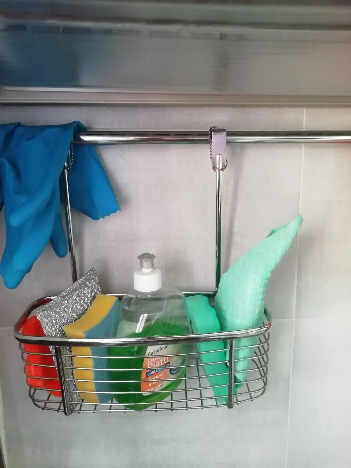 mDesign Küchen-Organizer Hängeablage Tür Chrom 28x30,5