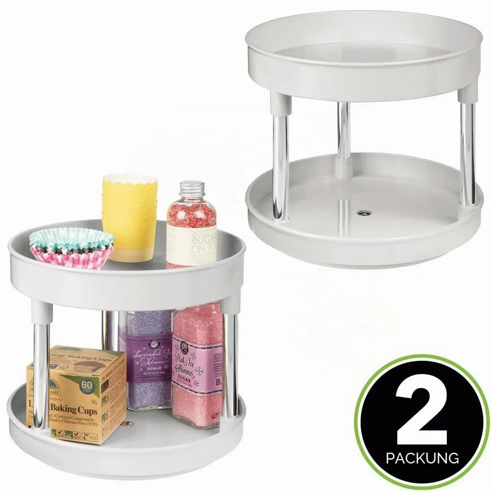 mDesign Lazy Susan Gewürzregal 2er-Set hellgrau drehbar