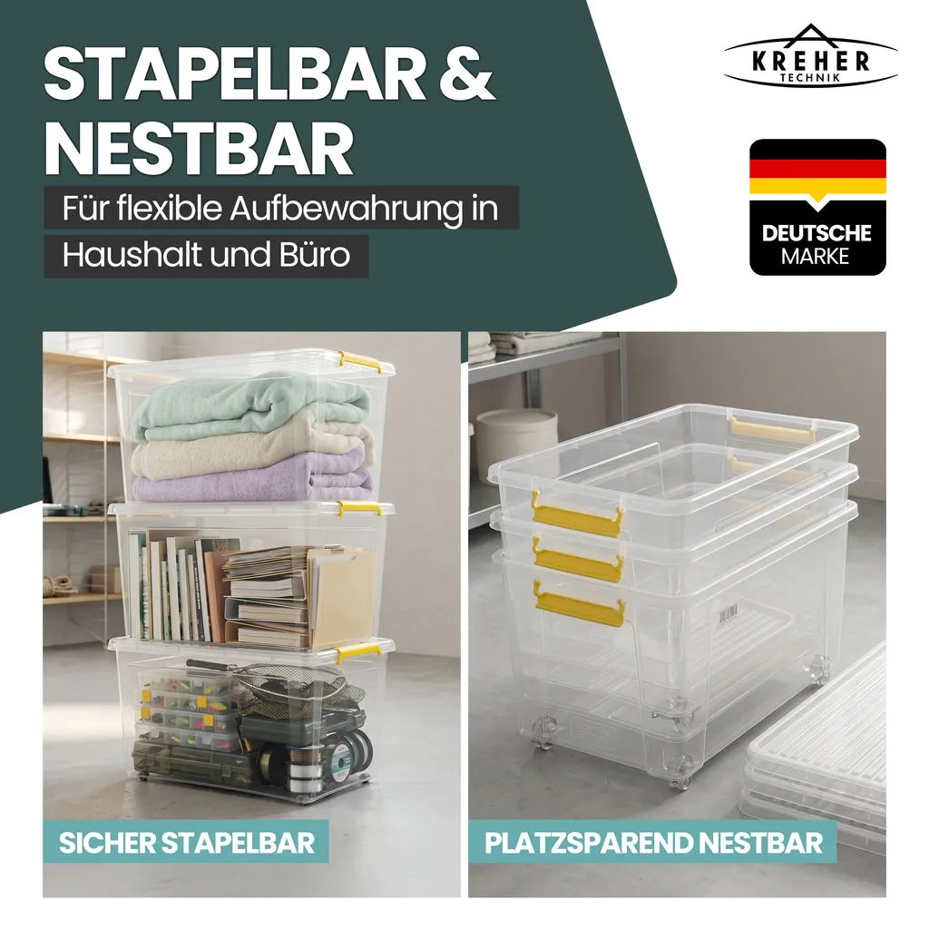 Kreher Simple Store Aufbewahrungsbox 80 L transparent 1 Stück rollbar