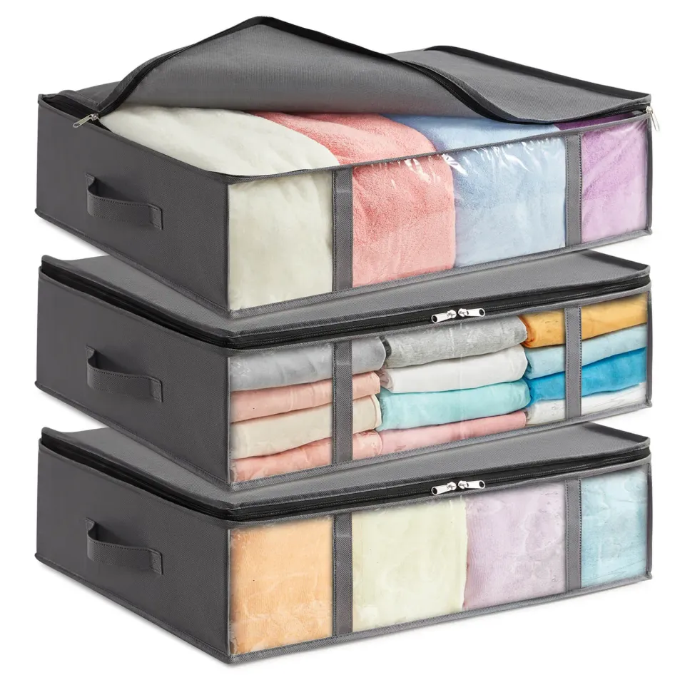 Lifewit Unterbett Organizer 3er Pack grau 40L Fenster