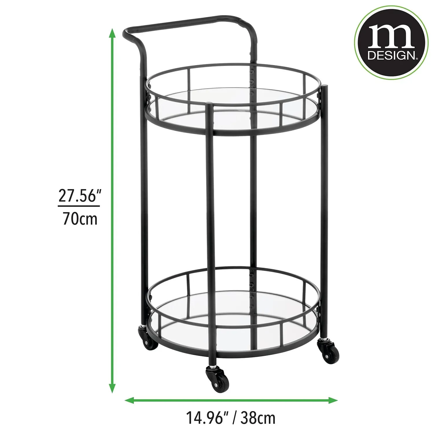 mDesign Servierwagen Beistellwagen schwarz 2 Ebenen Glas