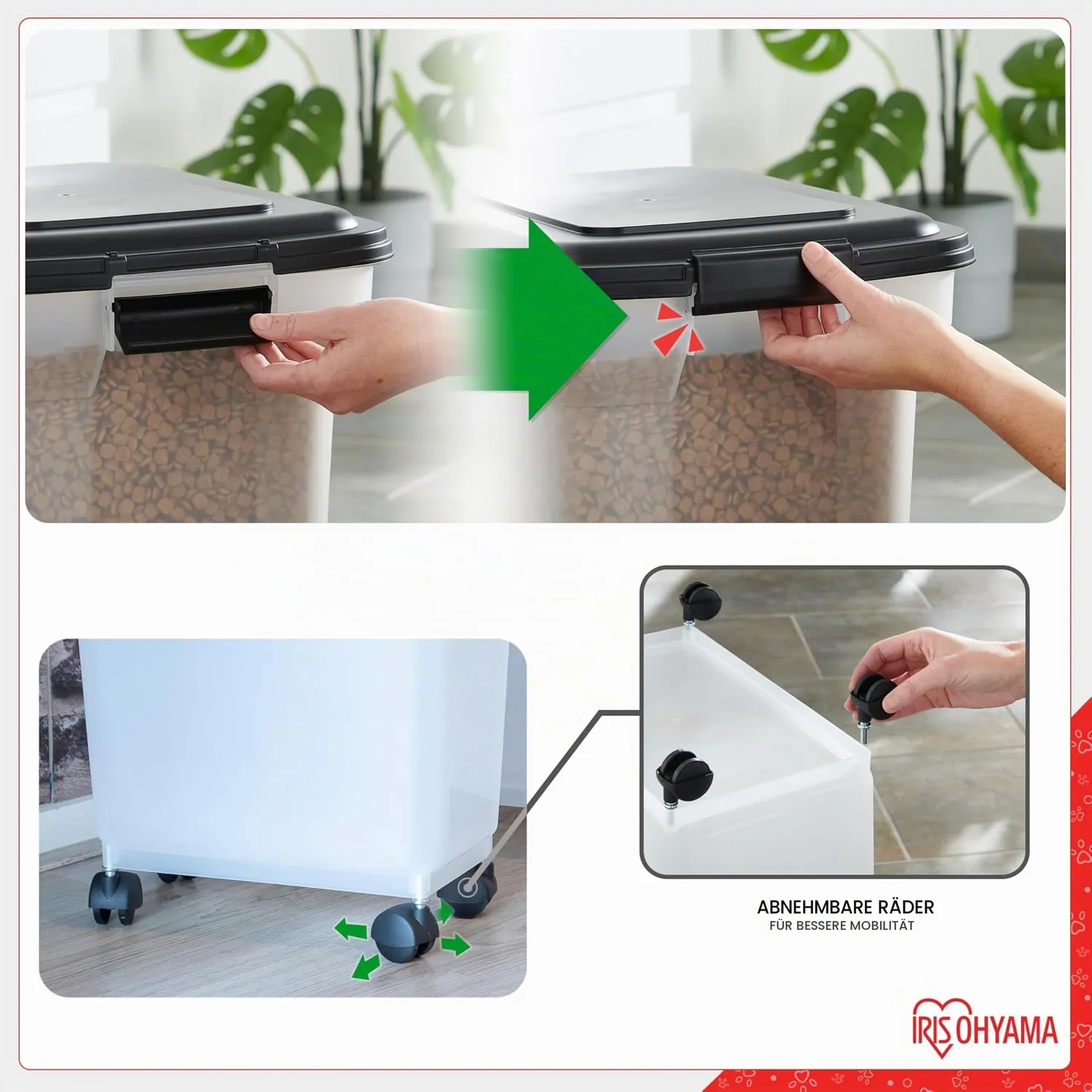Iris Ohyama ATS-L Futterbox schwarz 40L mit Rollen luftdicht