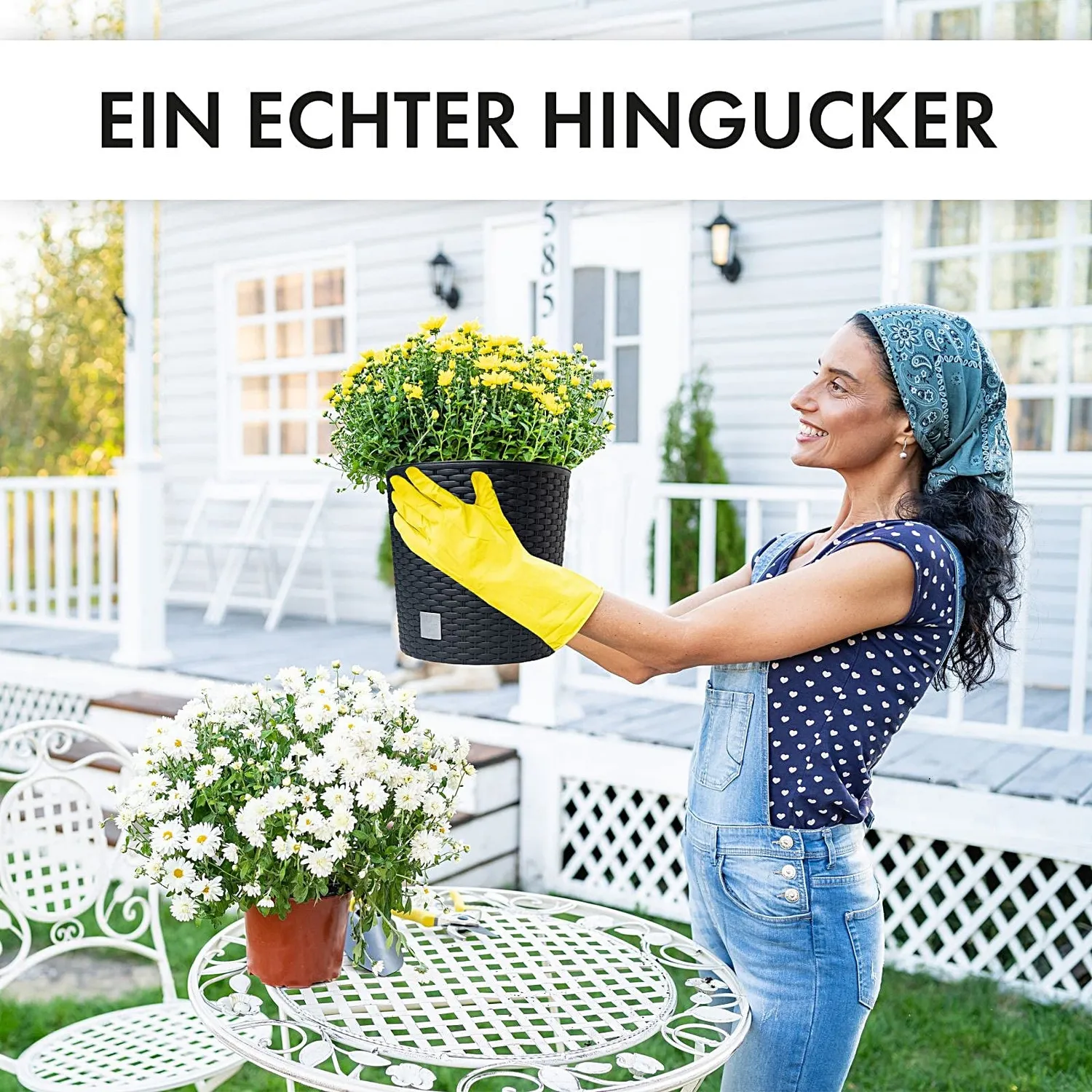 astor24 Blumentopf Rattan-Optik 20 cm schwarz mit Einsatz