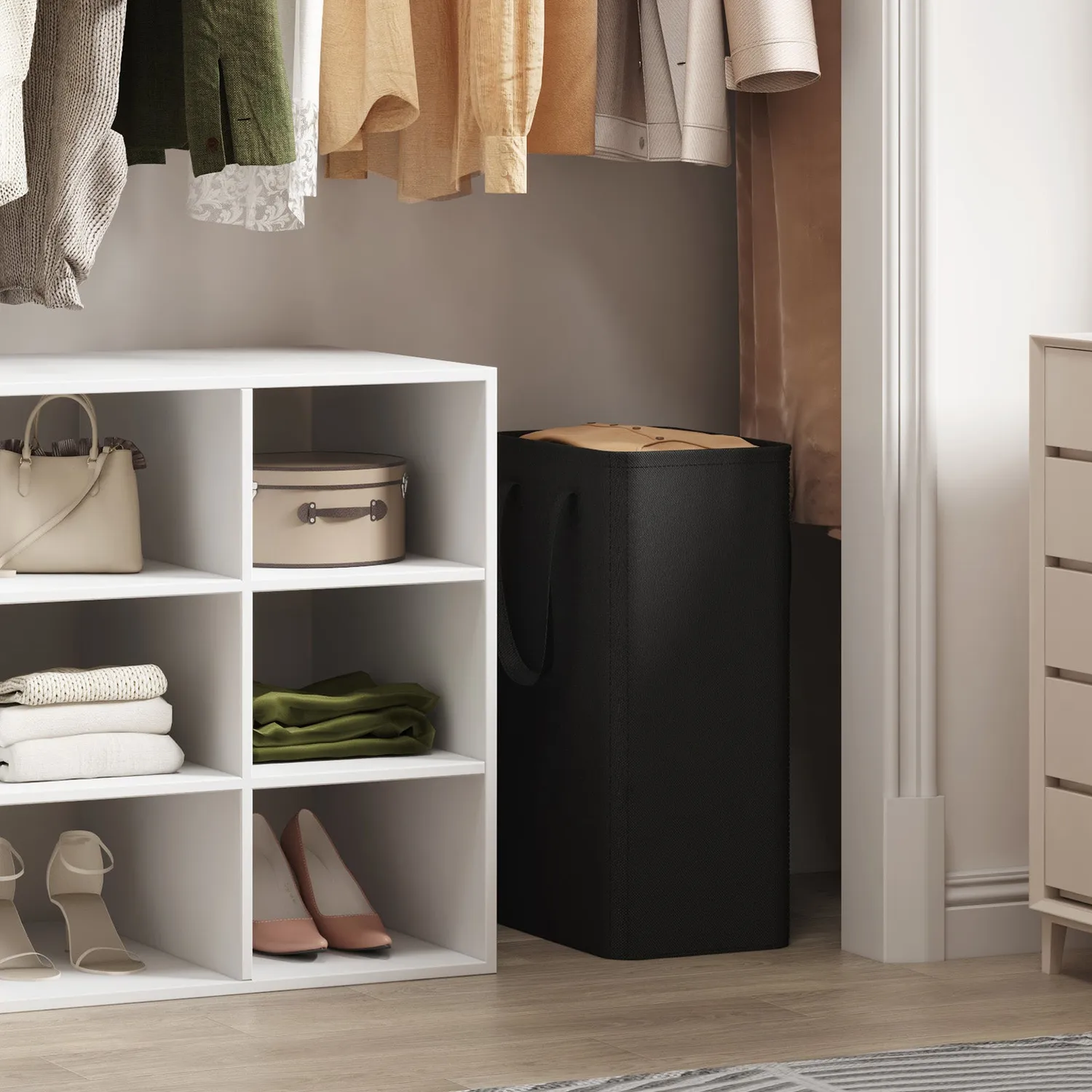 Lifewit Slim Wäschekorb 50L Schwarz schmal wasserdicht