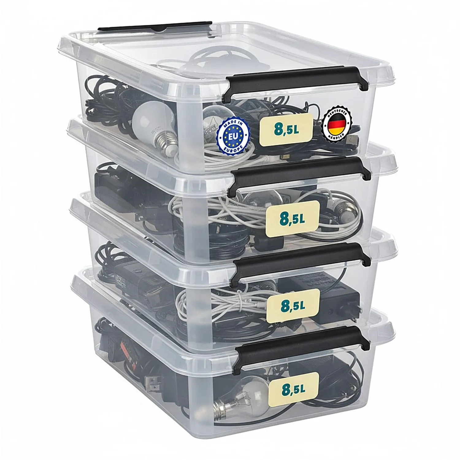 astor24 Aufbewahrungsbox 8,5L transparent 4er-Set Deckel
