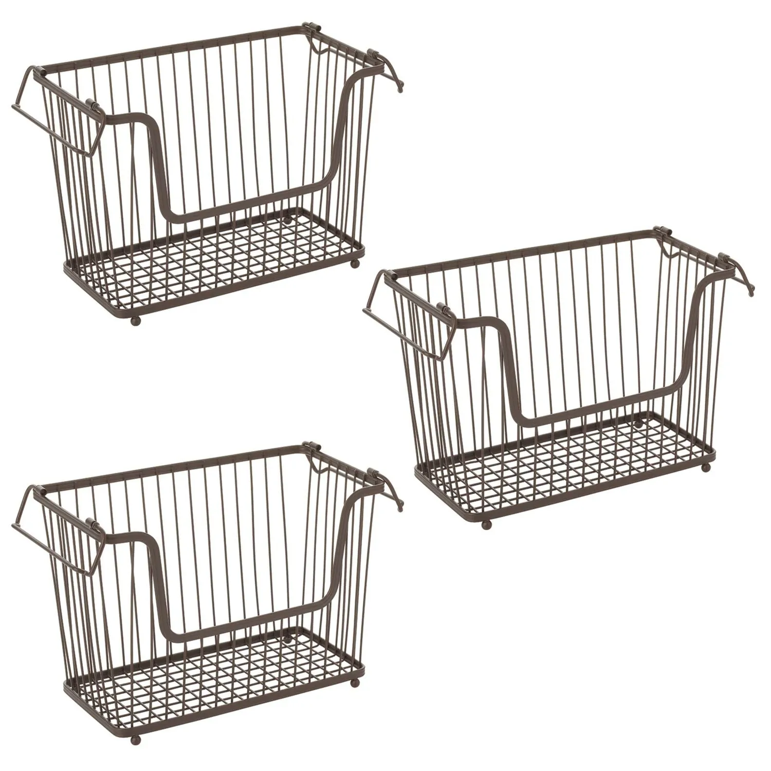 mDesign Ablagebox Drahtkorb 3er-Set bronze Henkel Metall