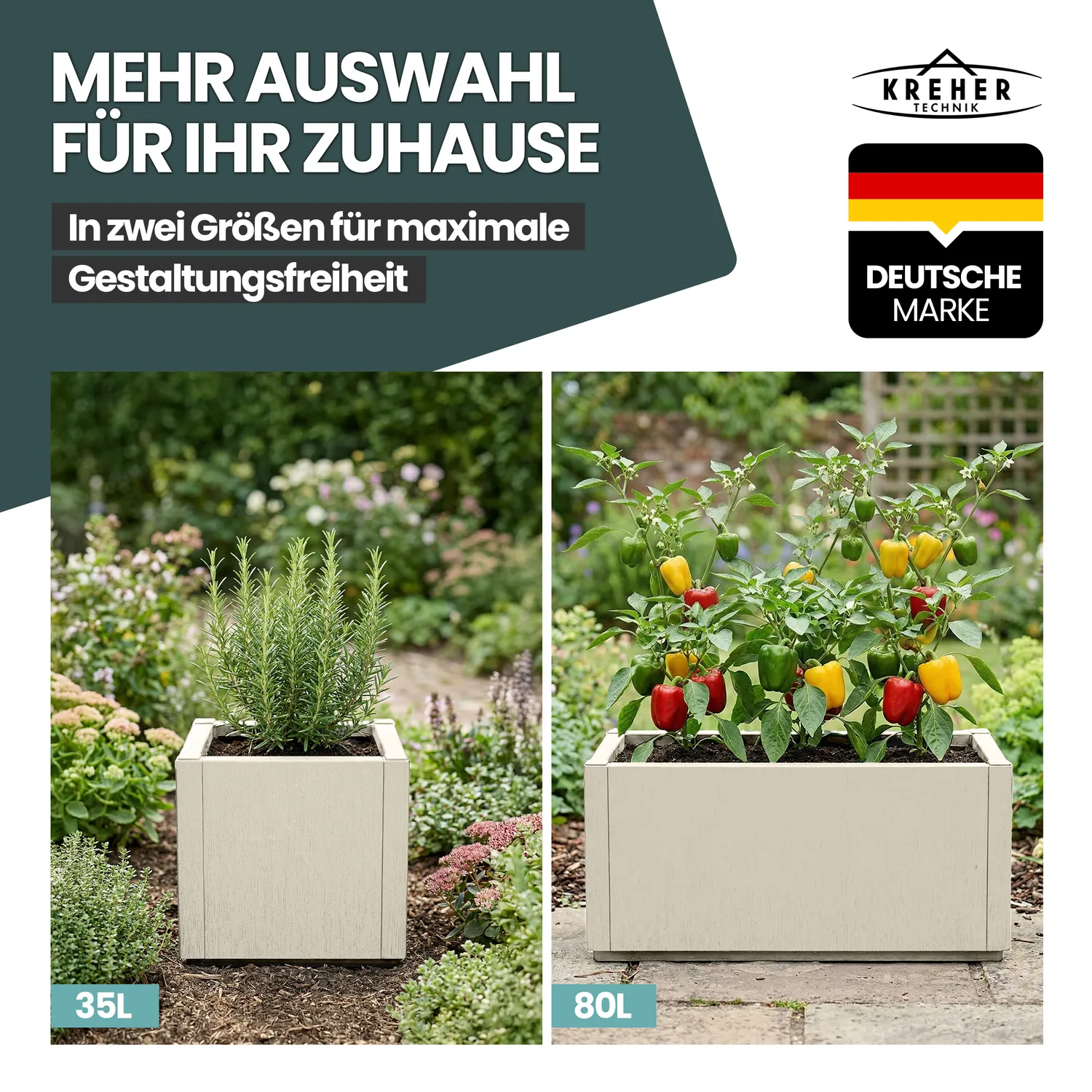 Kreher Ethica Pflanzkasten Schmal Beige 35 Liter Struktur
