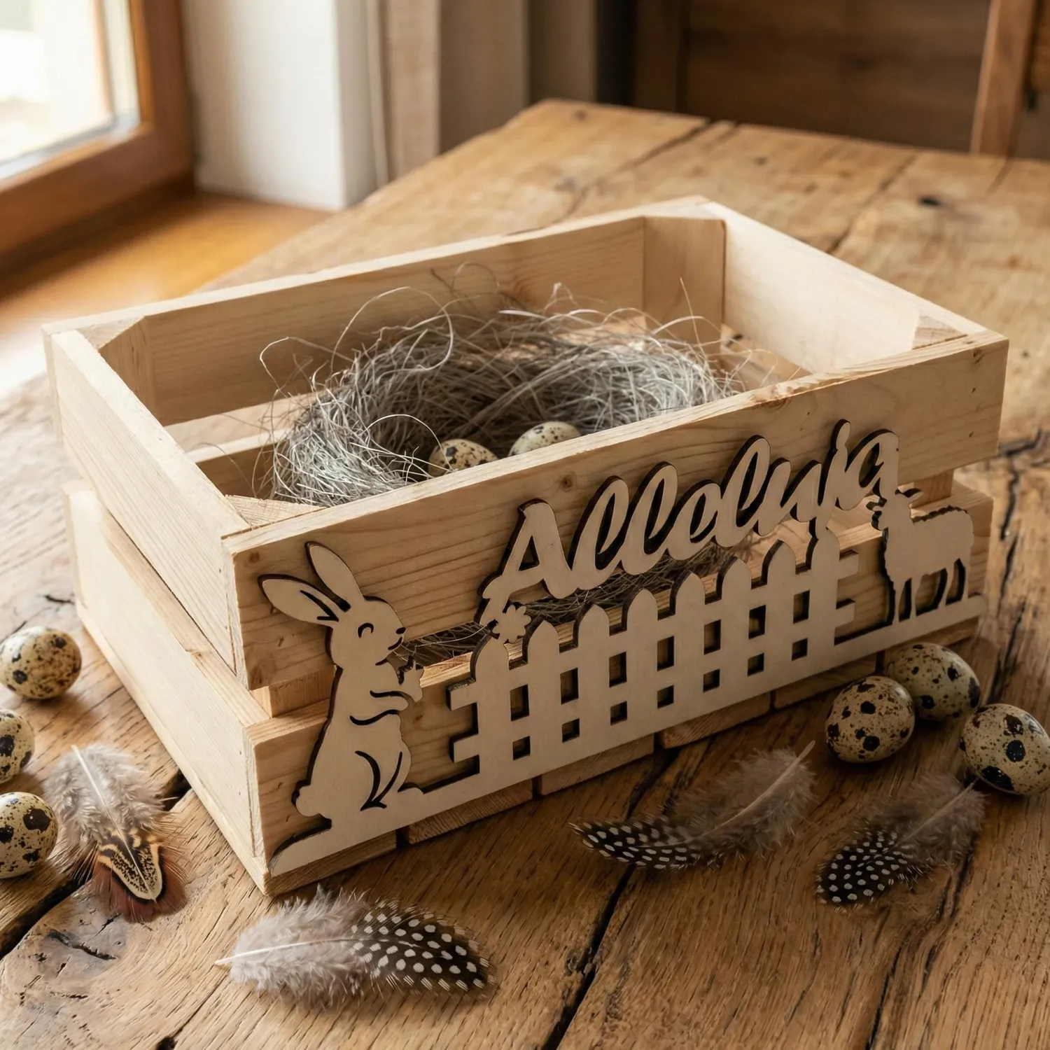 GoodFreshDecor Holzbox Ostern 30x20x12 cm Natur Hase Lamm