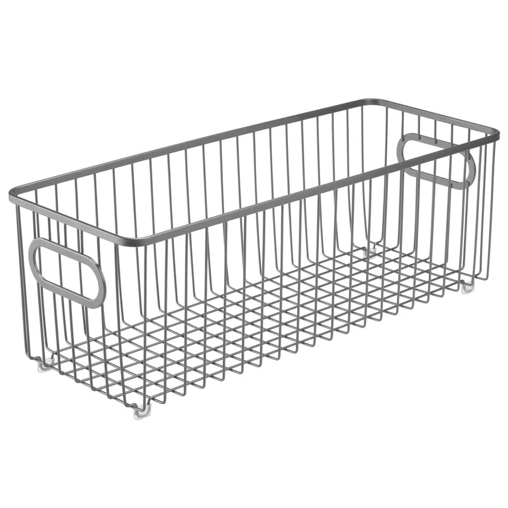 mDesign Küchenkorb Drahtkorb dunkelgrau Metall 40,9cm mit Griffen