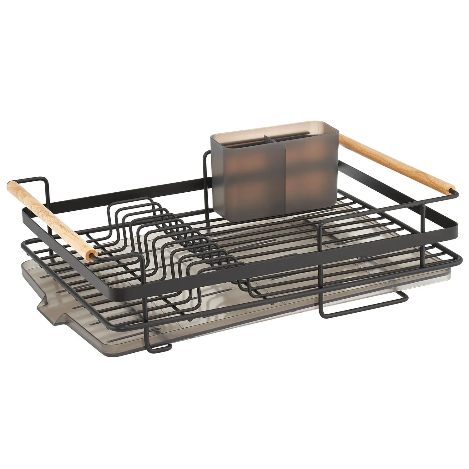 mDesign Geschirrabtropfer Metall mattschwarz mit Holzgriffen