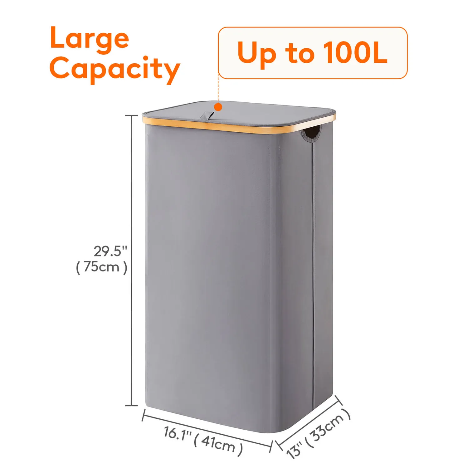 Lifewit Wäschekorb 100L grau mit Deckel faltbar Bambusgriff
