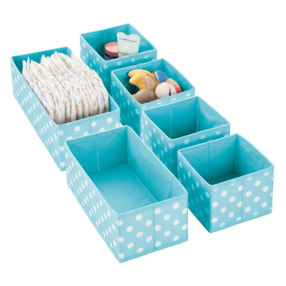 mDesign Aufbewahrungsbox Stoff 6er-Set türkis mit Punkten