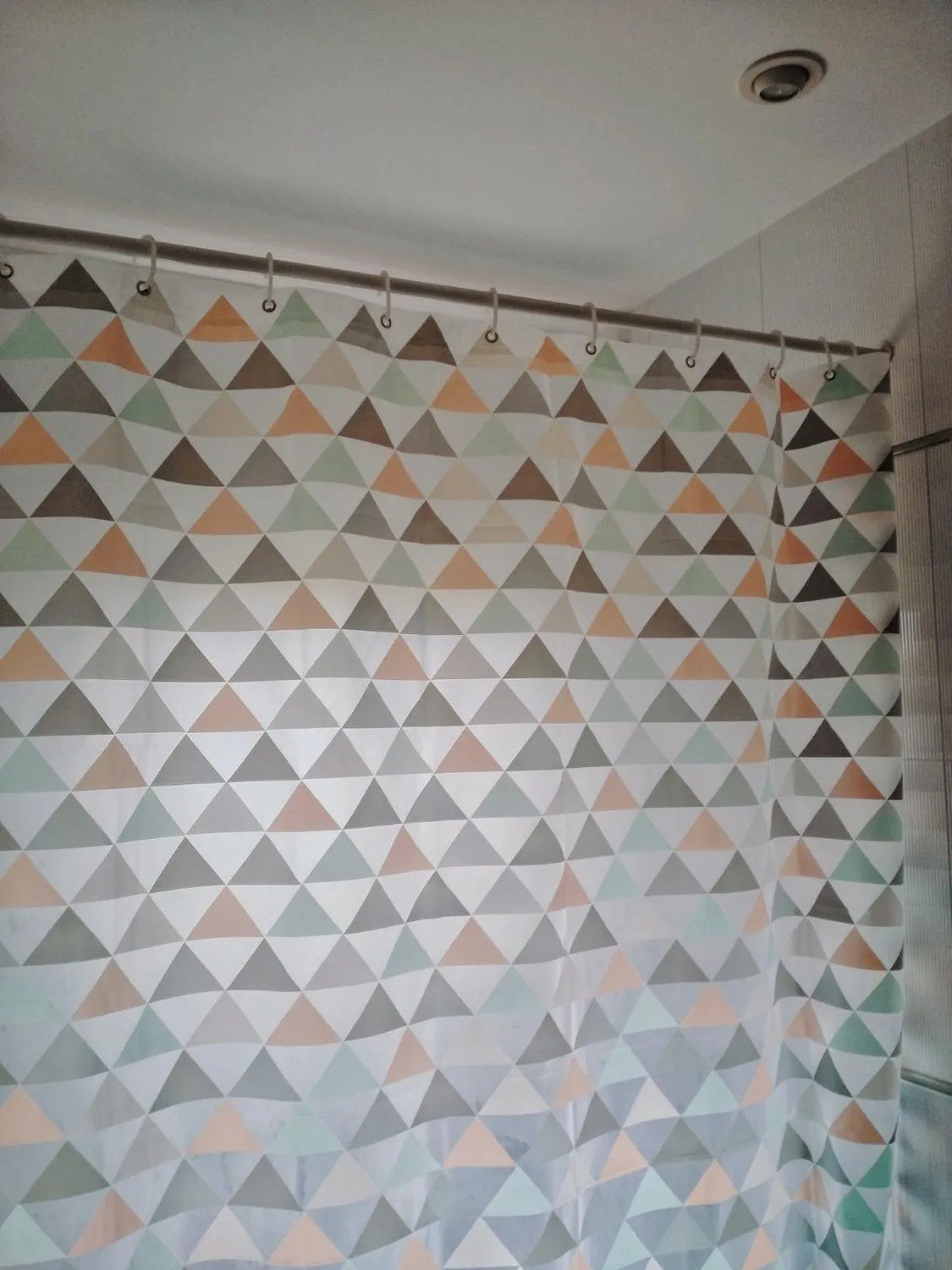 mDesign Duschvorhang Dreiecksmuster koralle mint 183x183 cm