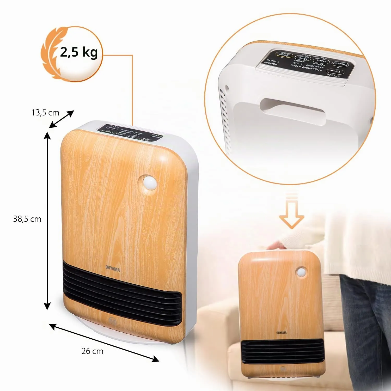 Iris Ohyama JCH-15TD4 Heizlüfter Keramik Helles Holz
