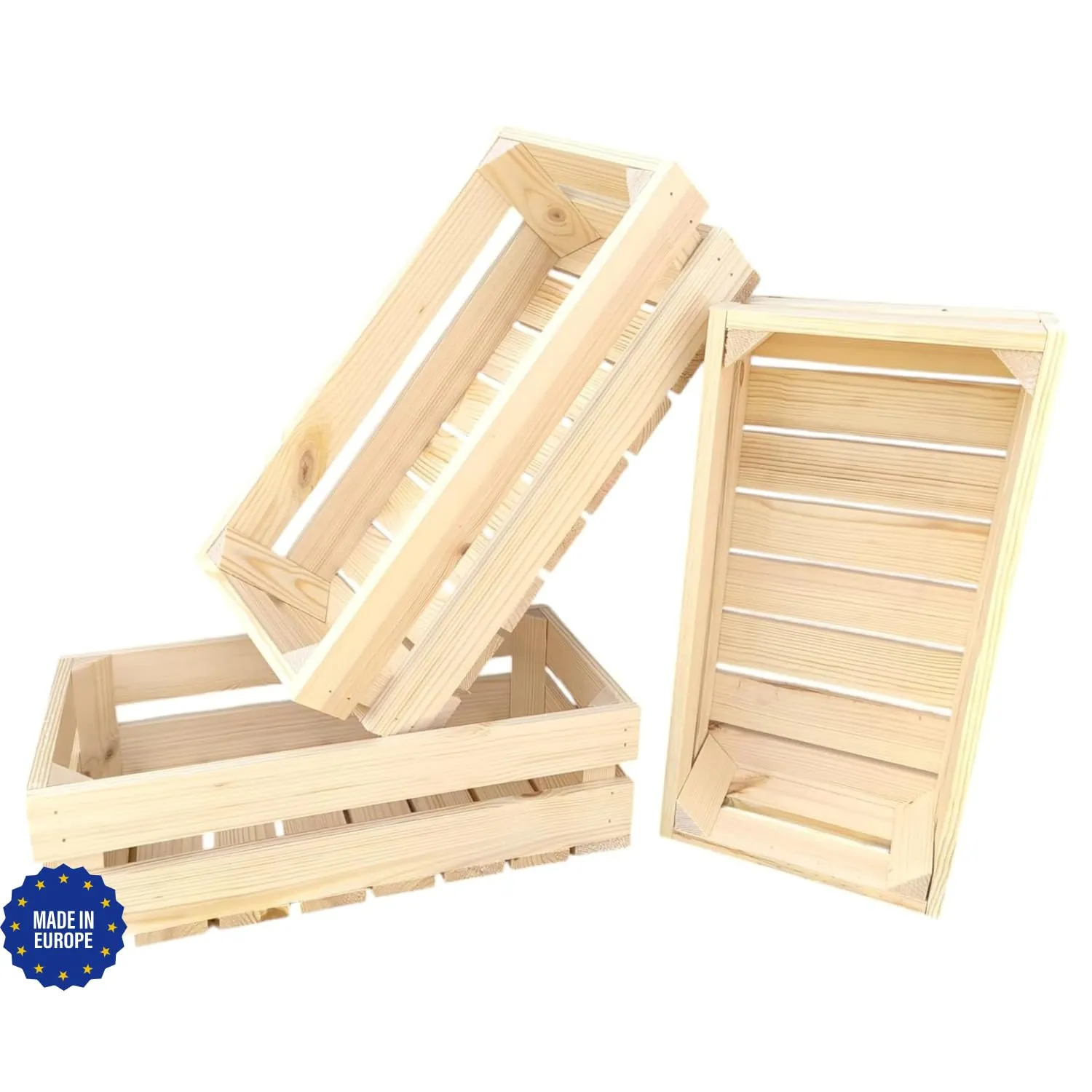 GoodFreshDecor Holzkiste 40x20x12 cm 3er Set Kiefernholz natur