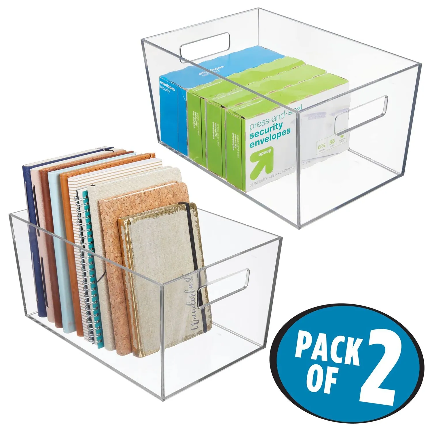 mDesign Sortierbox transparent 2er-Set mit Griffen lang
