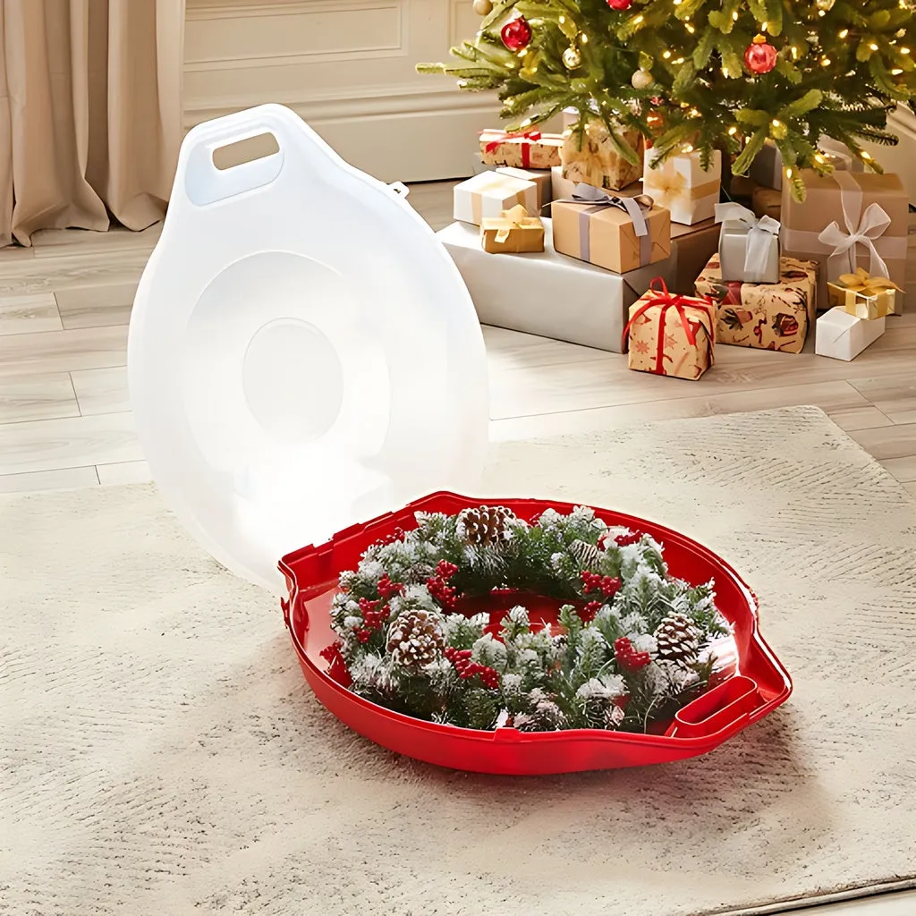 Kreher Kranzbox Rund Transparent Rot 70 cm mit Deckel