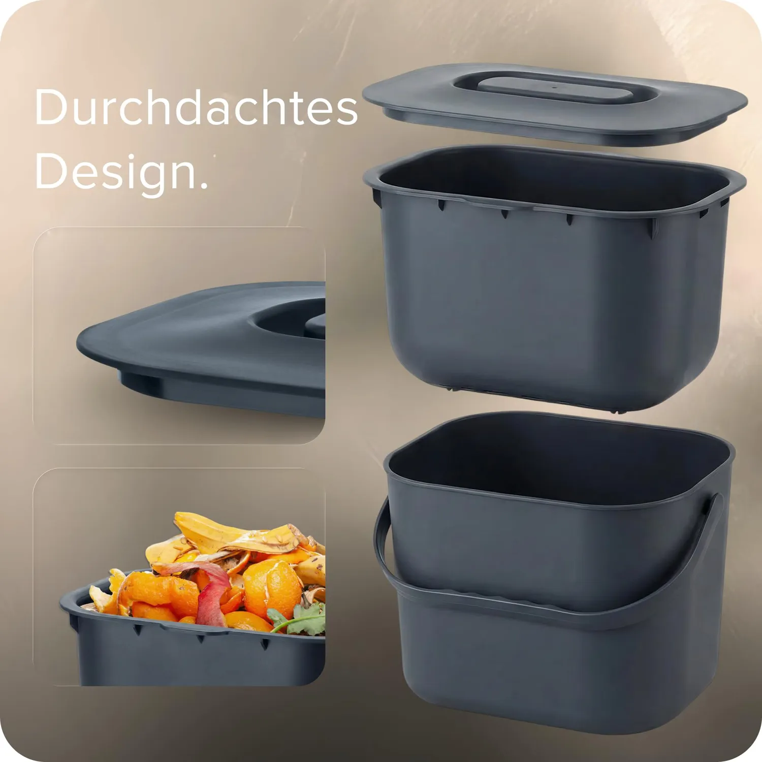 Black Sweden Home Biomülleimer 7L Anthrazit Grau Sieb