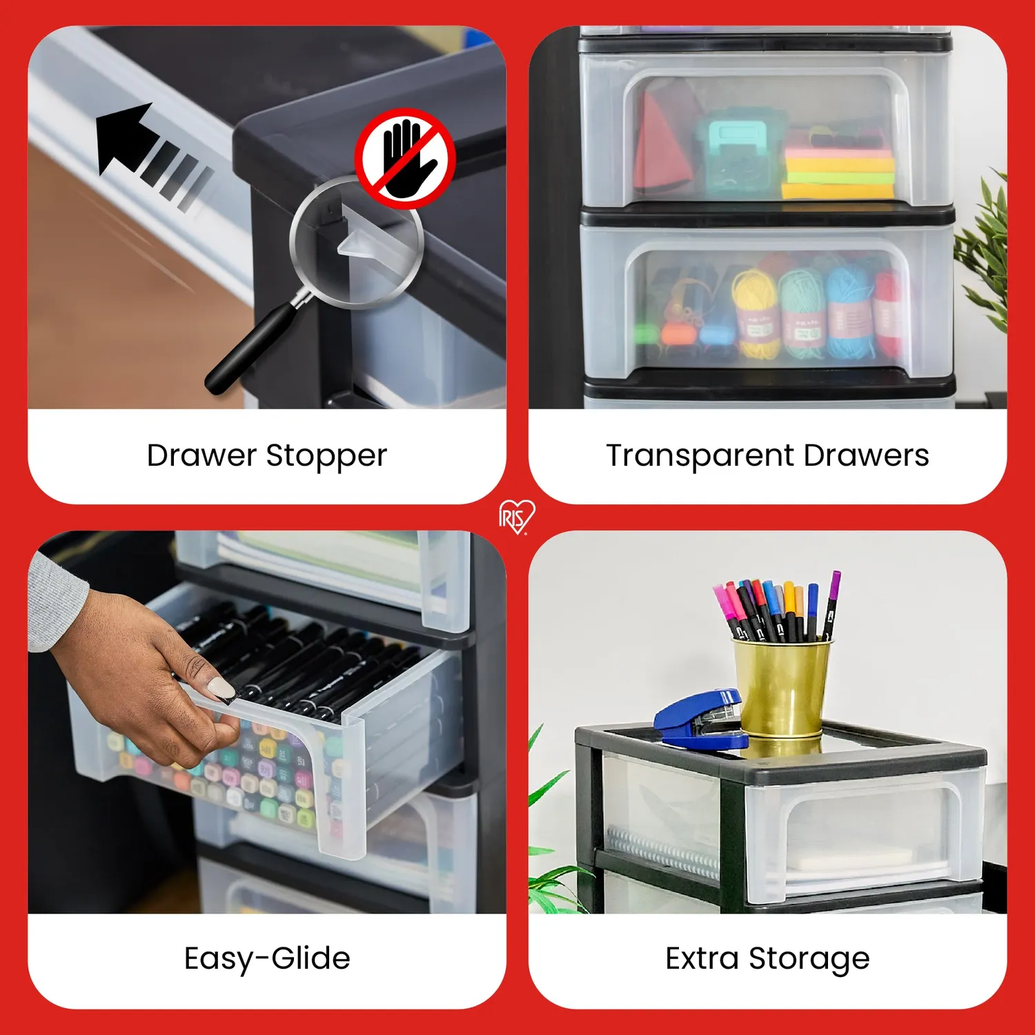 Iris Ohyama Organizer Chest OCH-2021 Schubladenbox Schwarz Mix A4