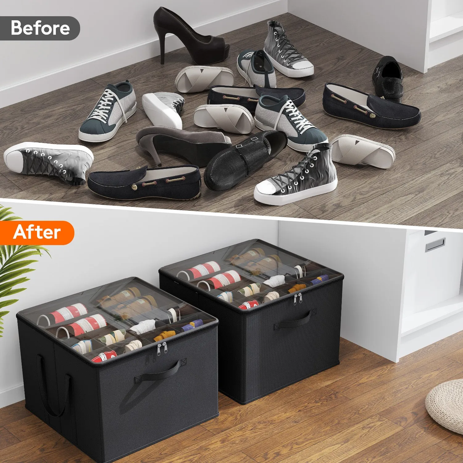 Lifewit Schuh-Organizer Schwarz 43x43x32 cm 2er-Set stapelbar
