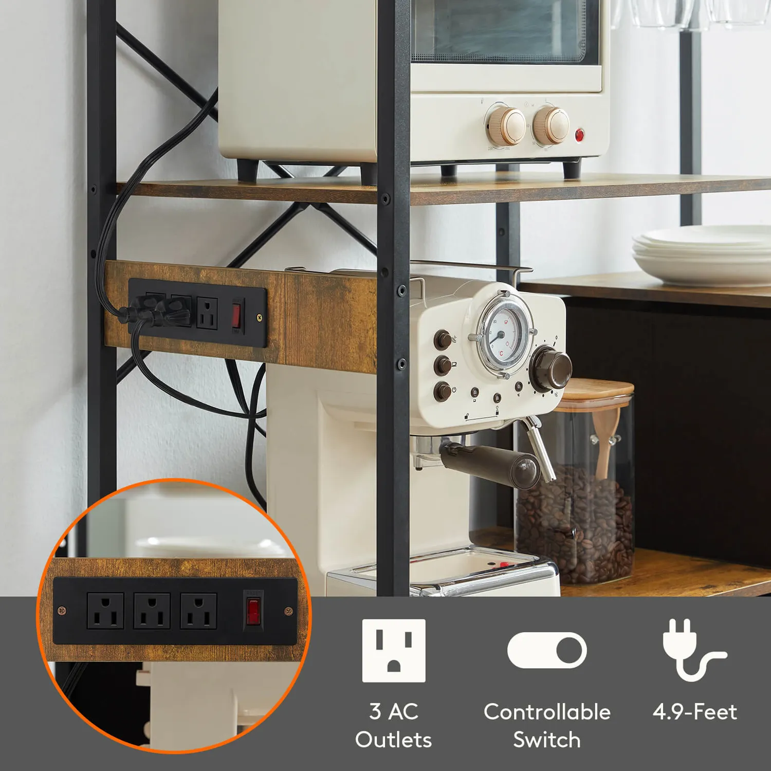 Lifewit Baker's Rack Küchenregal mit Steckdose und Haken