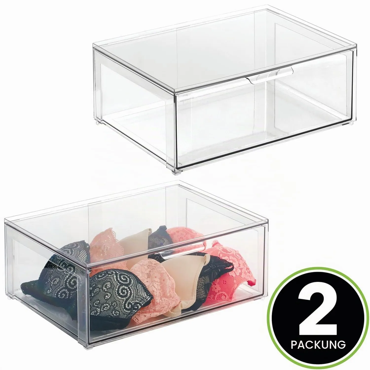 mDesign Schuhbox Kunststoff Stapelbox 40,6 cm 2er-Set transparent