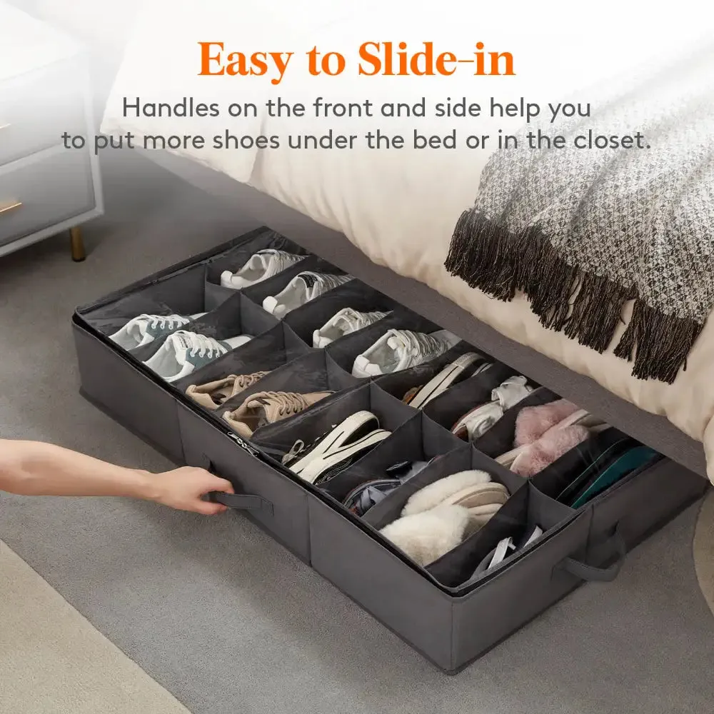 Lifewit Unterbett Schuhbox 16 Fächer Vlies 2er Pack