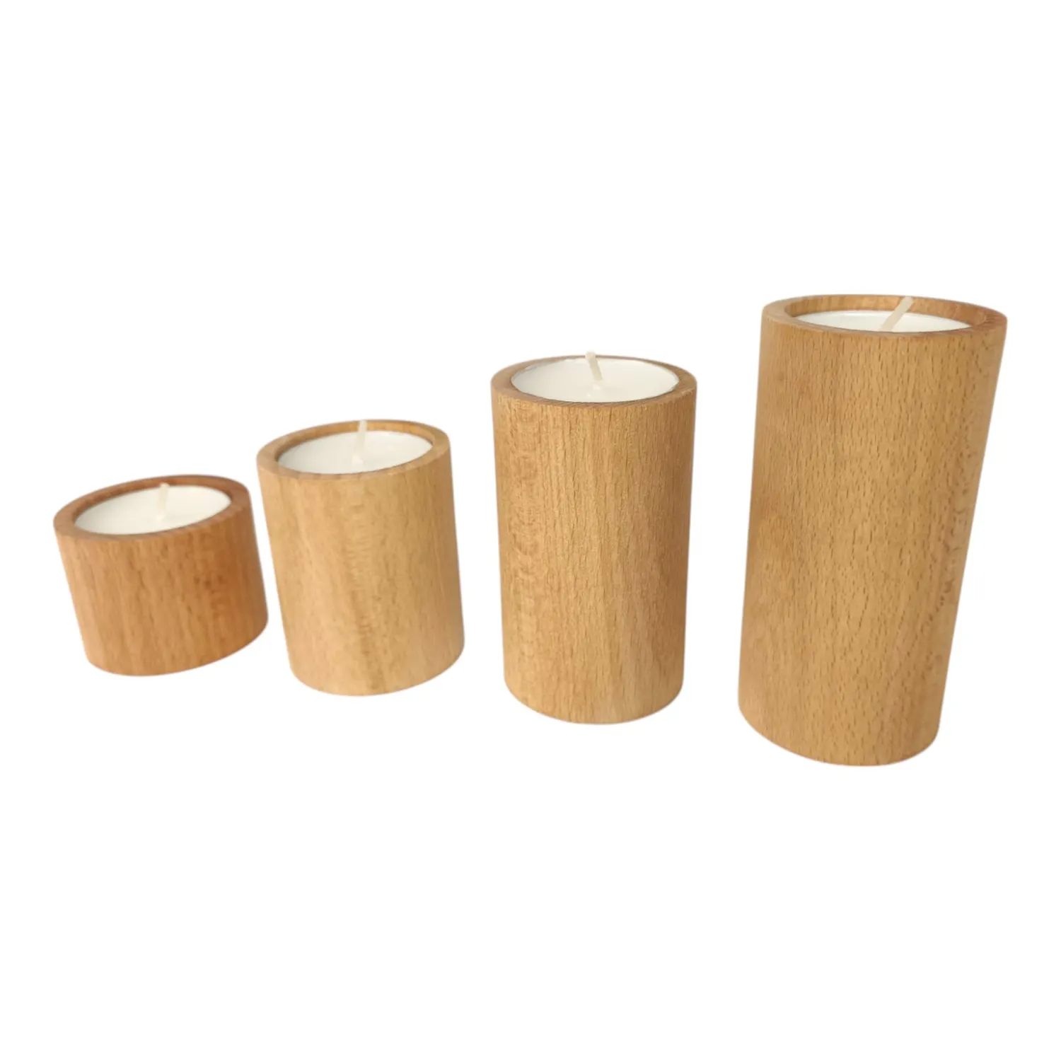 GoodFreshDecor Teelichthalter Holz Set 4 Stück Buche geölt natur