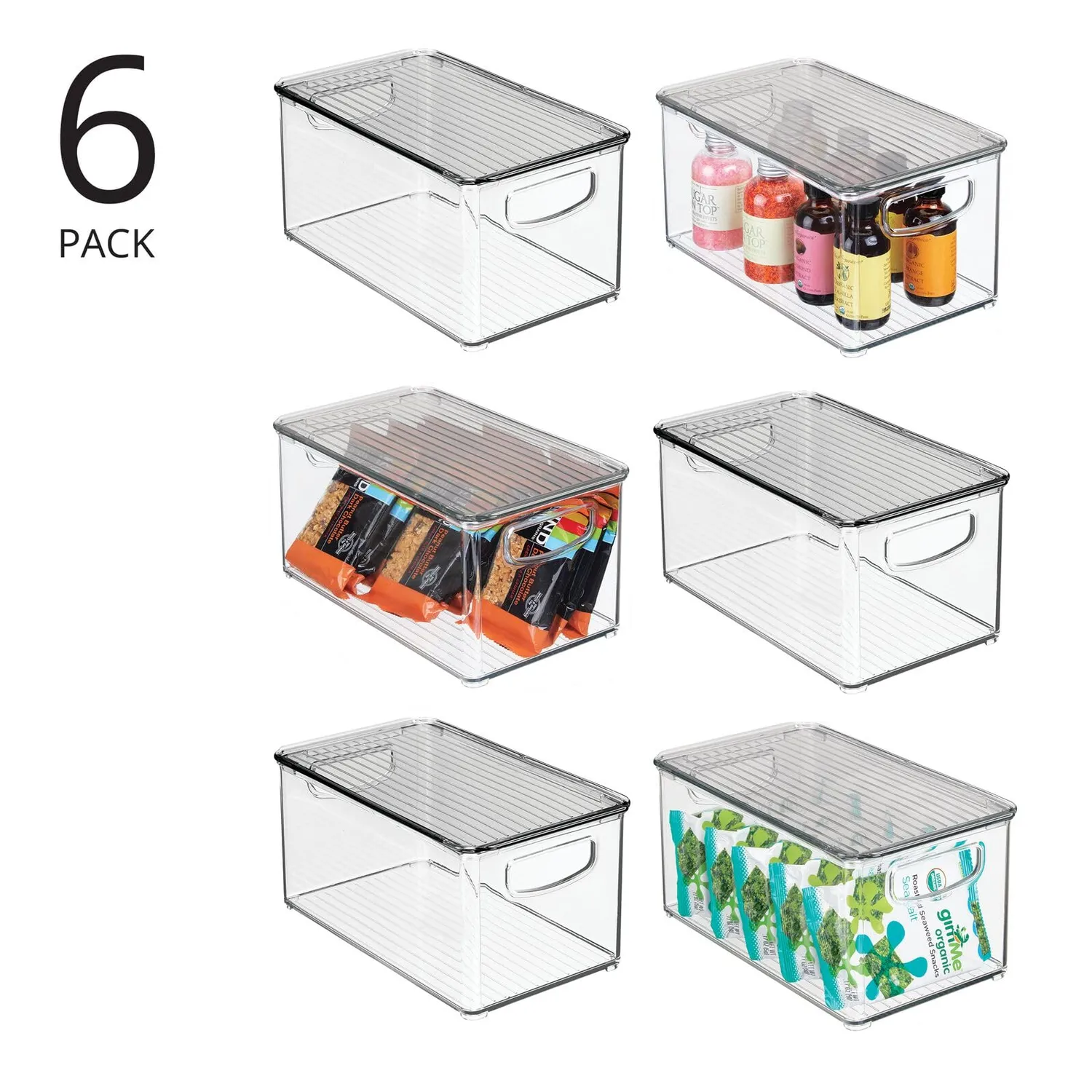 mDesign Aufbewahrungsbox mit Deckel 6er transparent grau stapelbar
