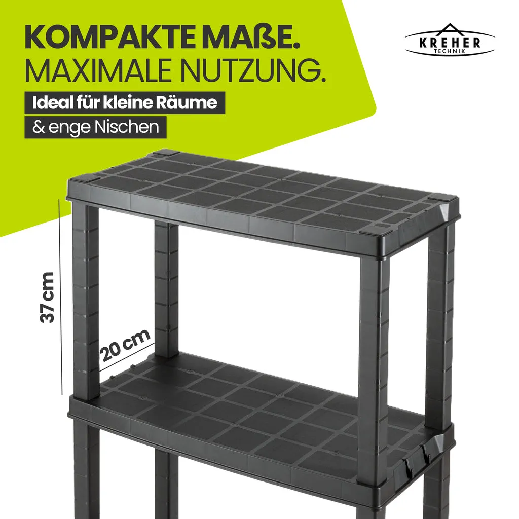 Kreher Neo Kunststoffregal 4 Böden Schwarz 3er Set