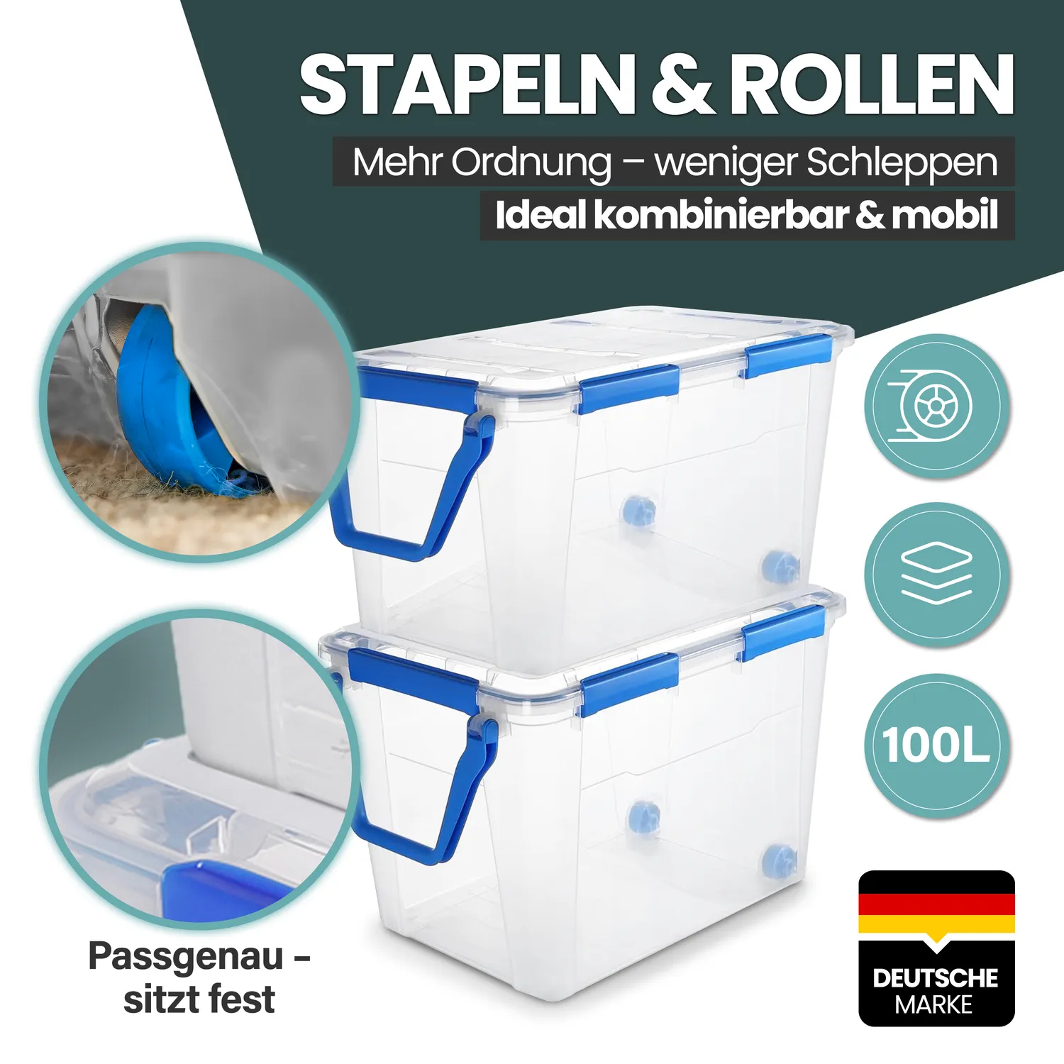 Kreher Box IP67 wasserdichte Box 100 Liter mit Rollen 1 Stück
