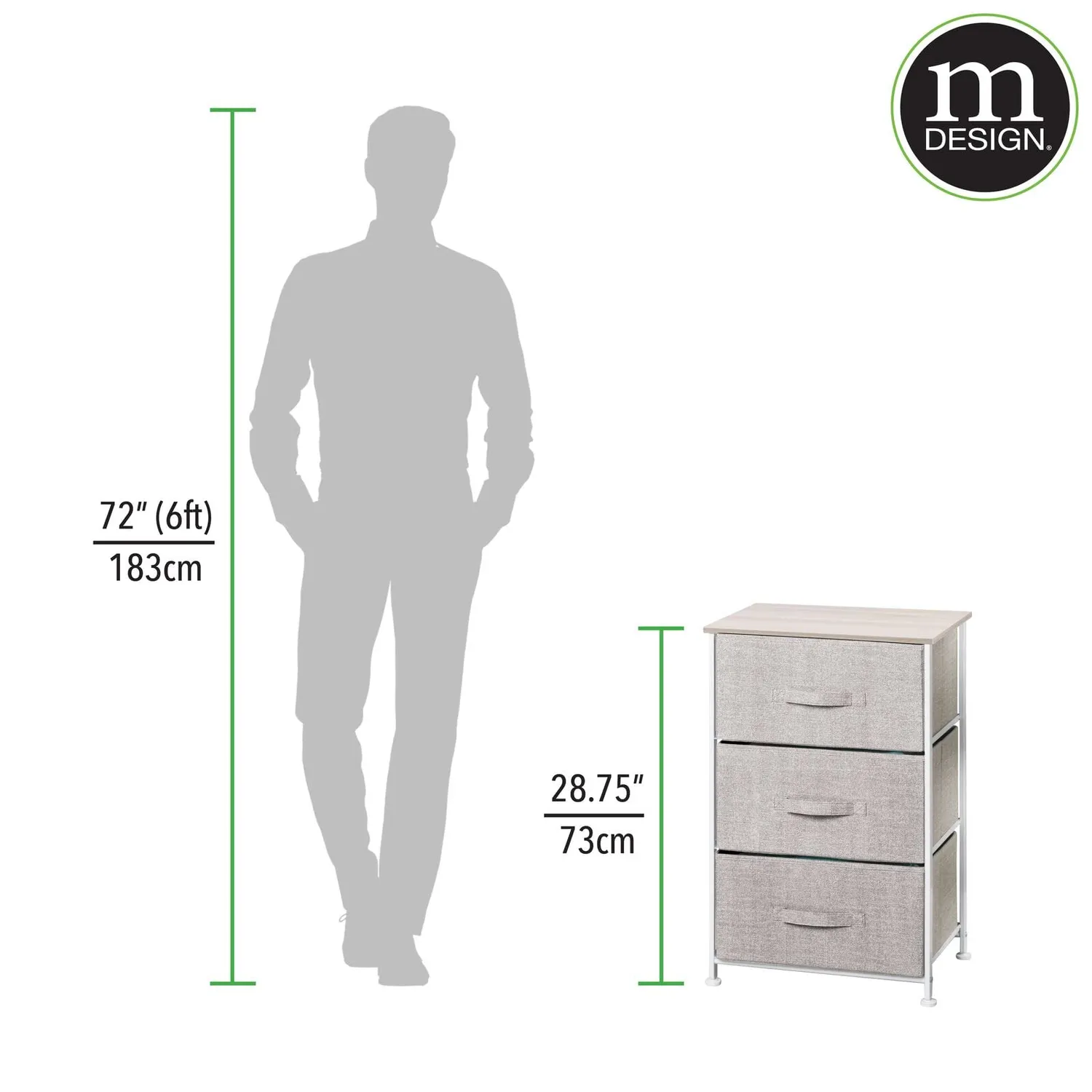 mDesign Schrank Organizer 3 Schubladen Stoff beige