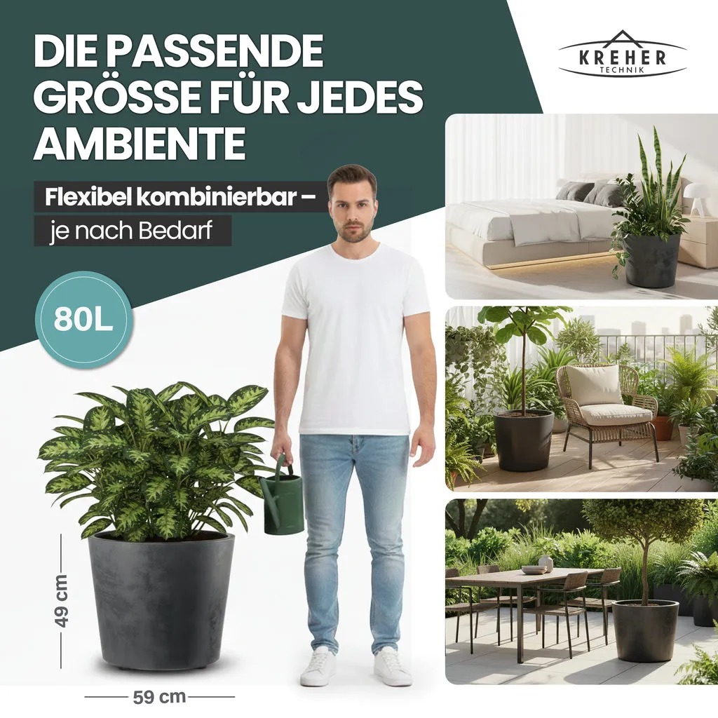 Kreher Millennium Pflanzkübel Anthrazit 80 L rund 2er Set