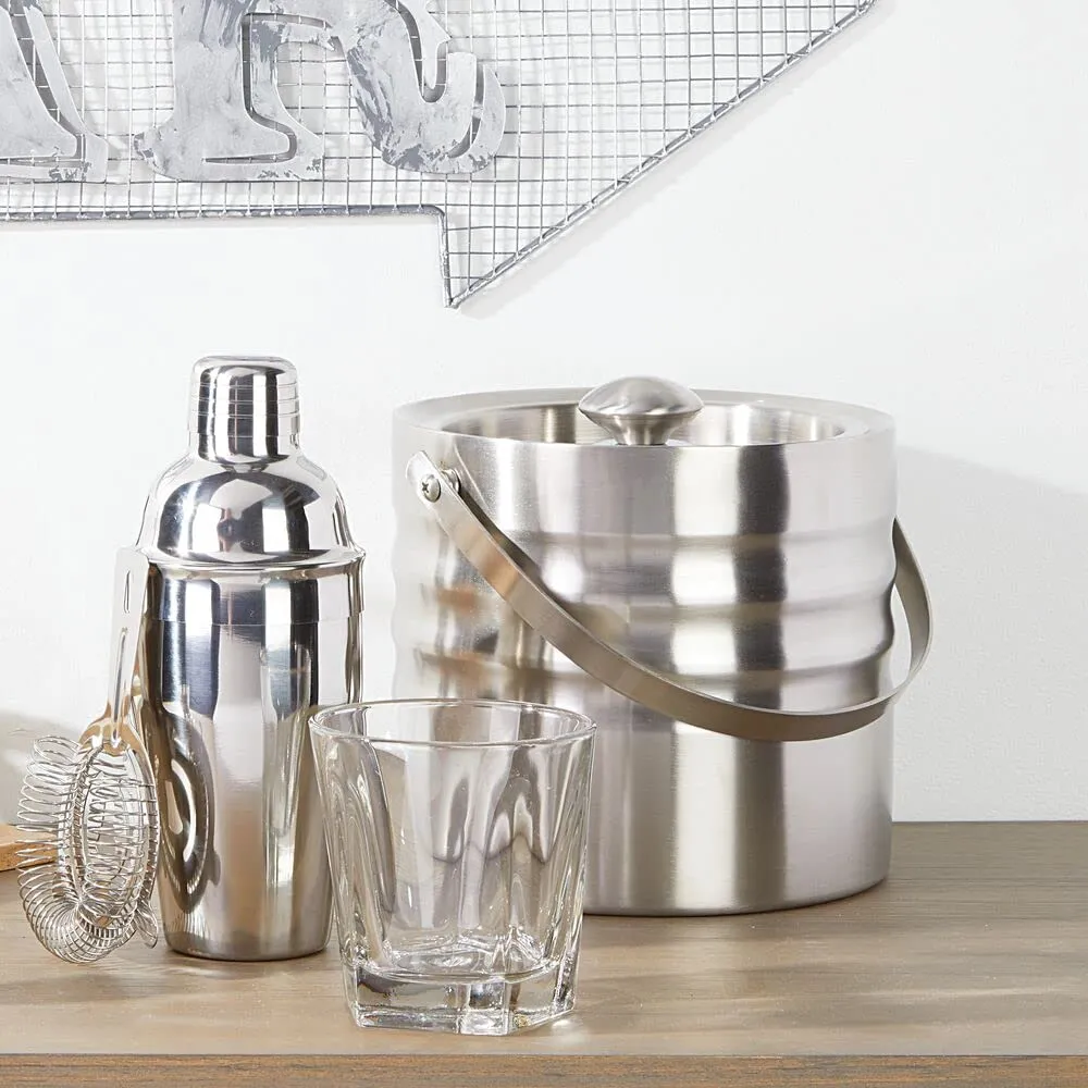 mDesign Eiseimer Edelstahl 3L mattsilber mit Deckel und Zange