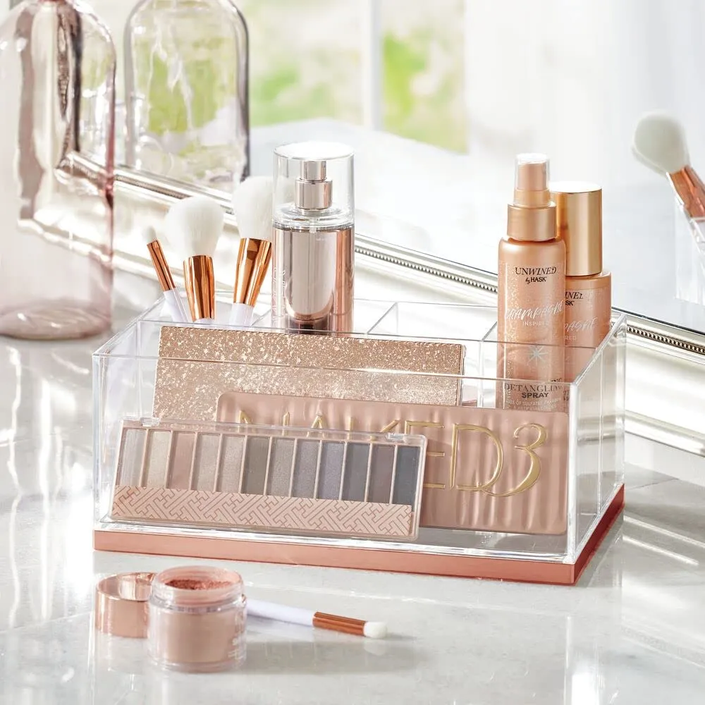 mDesign Make-up-Organizer 5 Fächer Roségold Transparent