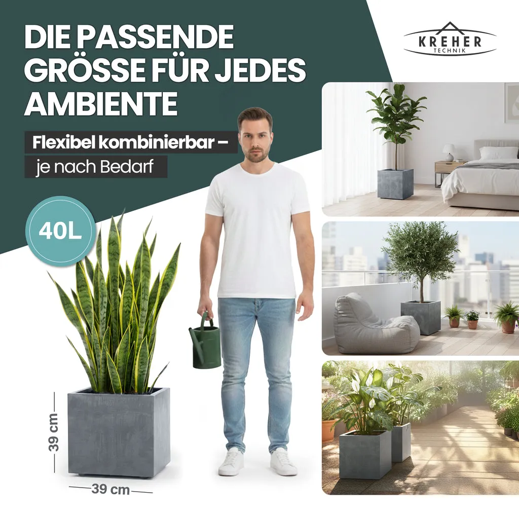 Kreher Millennium Pflanzkübel 40 L eckig grau Stein