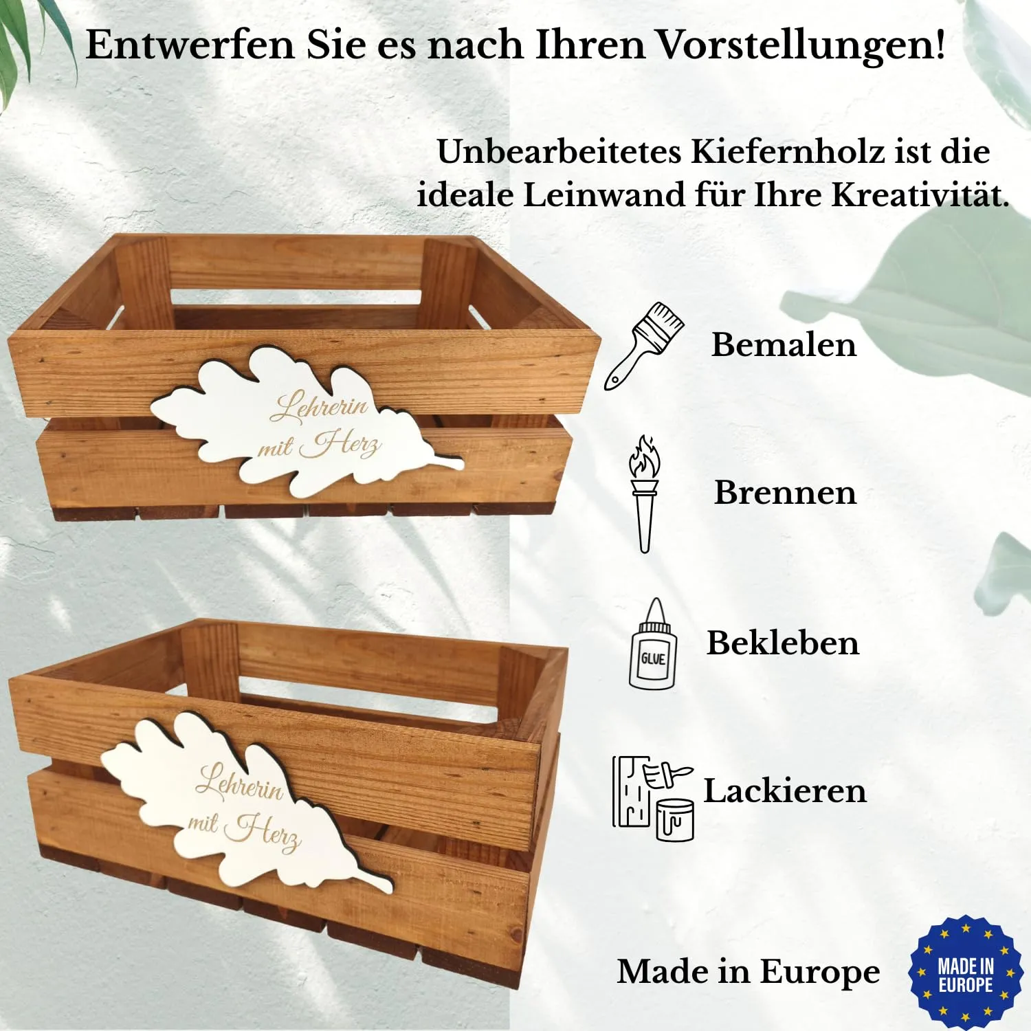 GoodFreshDecor Holzbox mit Deckel 30x20x12 cm Wunschtext braun