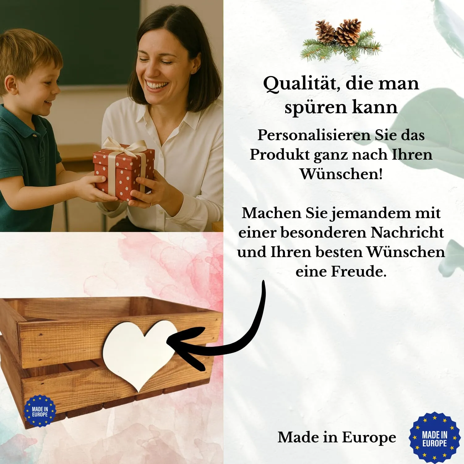 GoodFreshDecor Holzbox mit Deckel 30x20x12 cm Herz Gravur braun