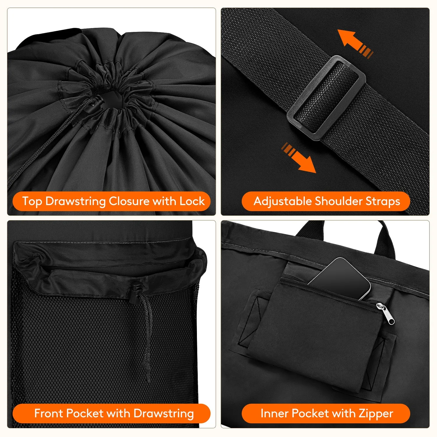 Lifewit Wäscherucksack 90L Oxford Schwarz mit Gurten